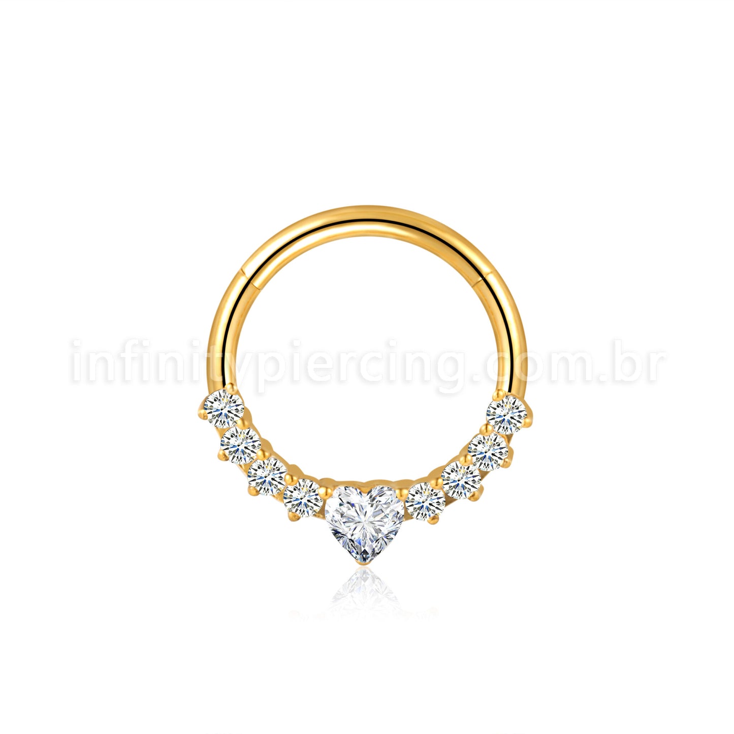 Piercing Argola Aço Cirúrgico Coração Zircônias Cravejada