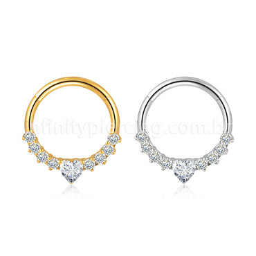 Piercing Argola Aço Cirúrgico Coração Zircônias Cravejada