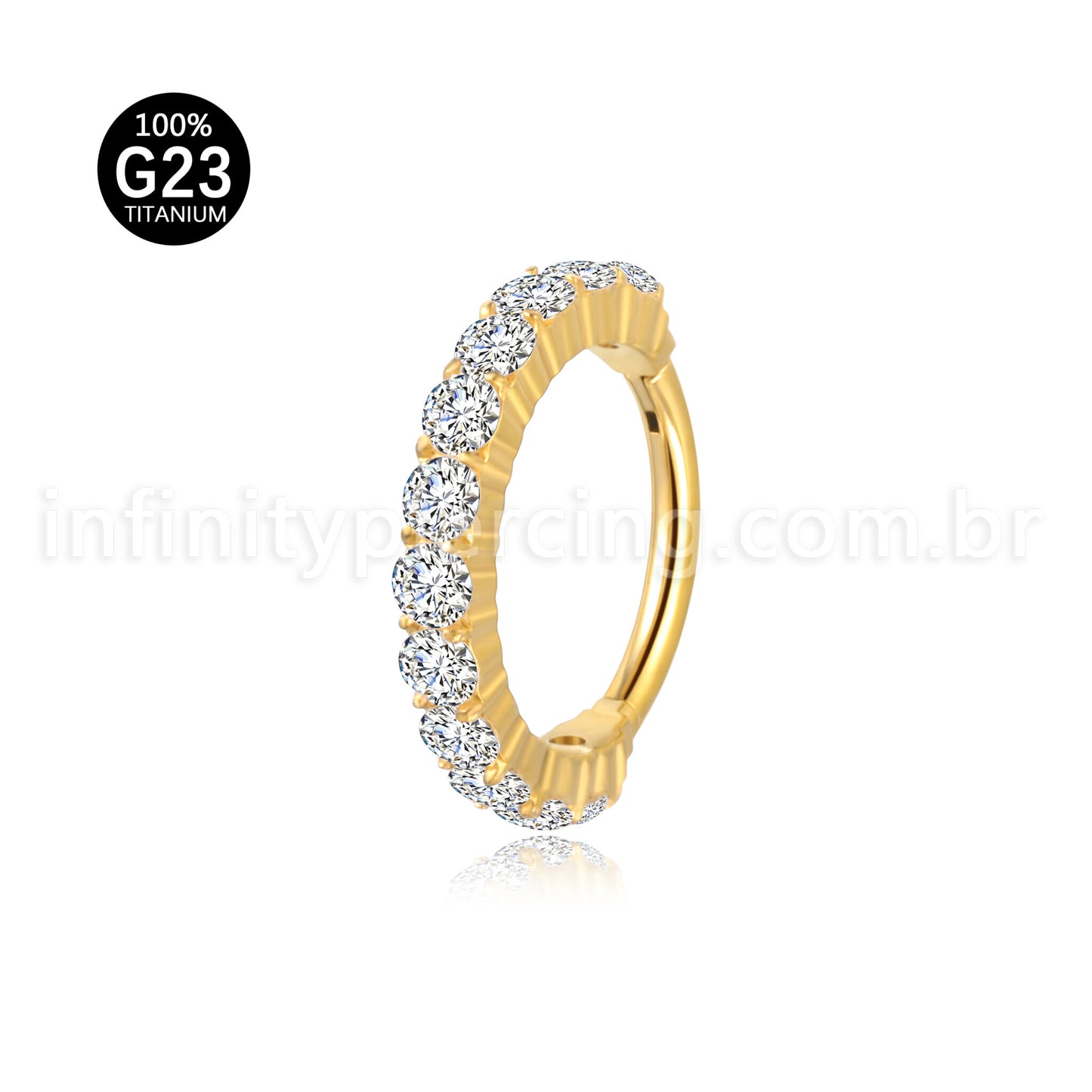 Piercing Argola Titânio Segmento Articulado Zircônia Cravejada Lateral