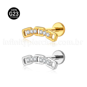 Piercing Labret Titânio Corrente Zircônia Cravejada