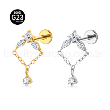 Piercing Labret Titânio Zircônia Cravejada Com Pingente