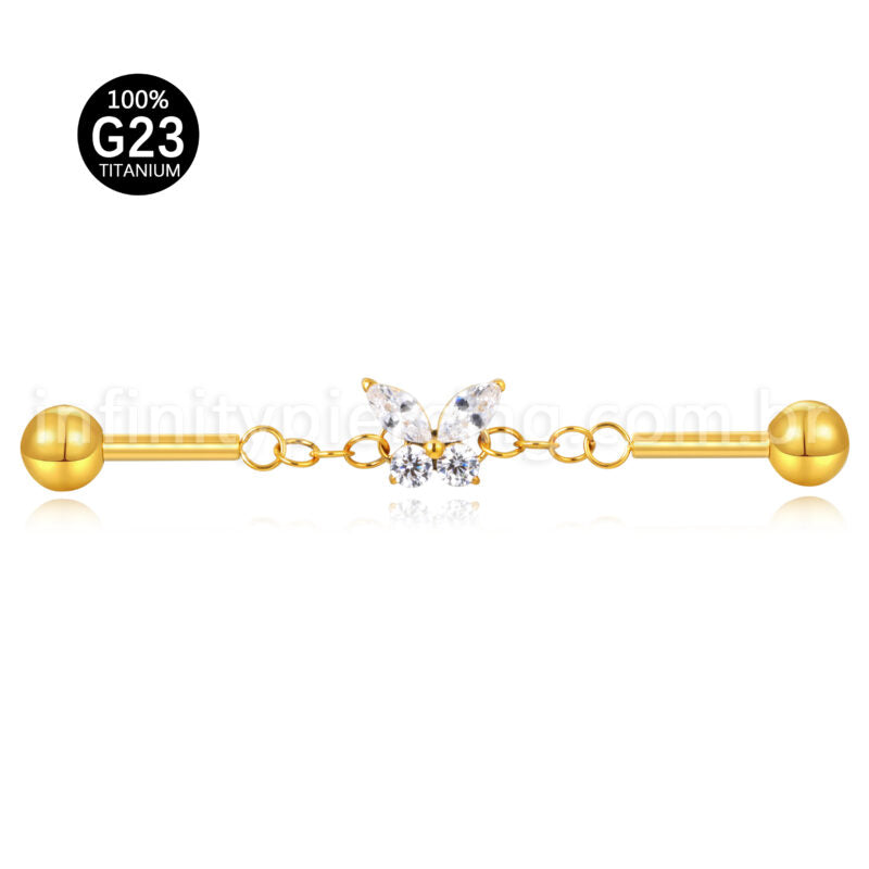 Piercing Transversal Titânio Borboleta Zircônia Cravejada