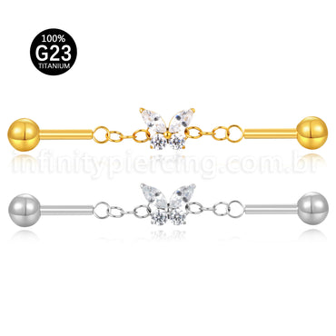 Piercing Transversal Titânio Borboleta Zircônia Cravejada