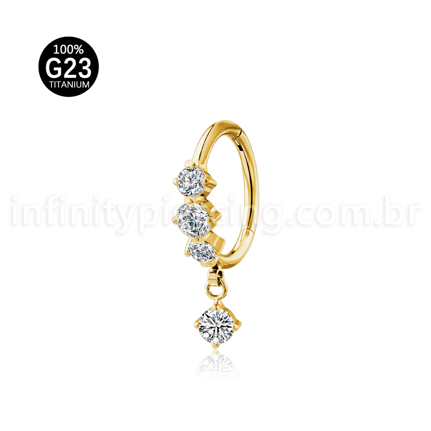 Piercing Argola Titânio Segmento Articulado Zircônia Cravejada Com Pingente