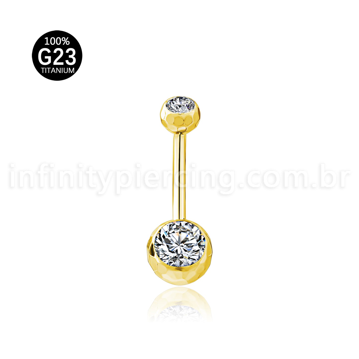 Piercing Banana Titânio Rosca Externa Lapidado 2 Pedras Zircônia