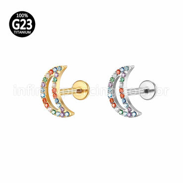 Piercing Labret Titânio Lua Zircônia Colorida Cravejada