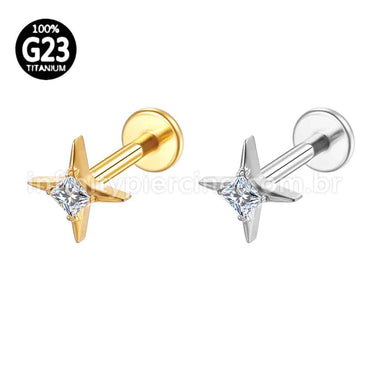 Piercing Labret Titânio Estrela Zircônia