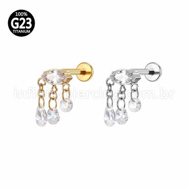 Piercing Labret Titânio Oval Com Pingentes Zircônia