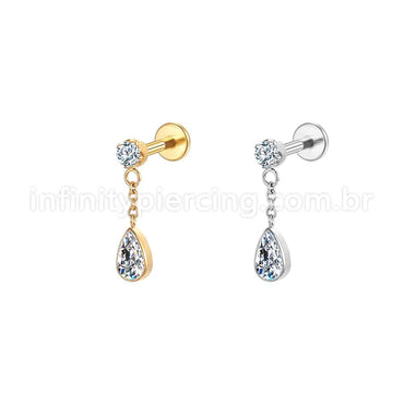 Piercing Labret Aço Cirúrgico Ponto De Luz/Pingente Gota Zircônia