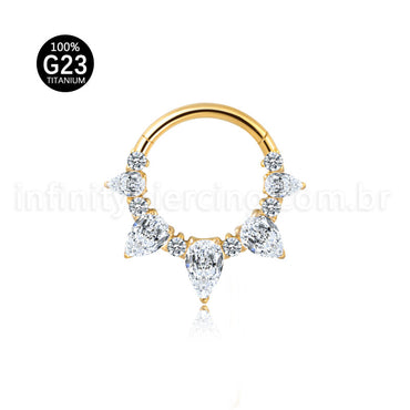 Piercing Argola Titânio Segmento Articulado Zircônia Cravejada Gota