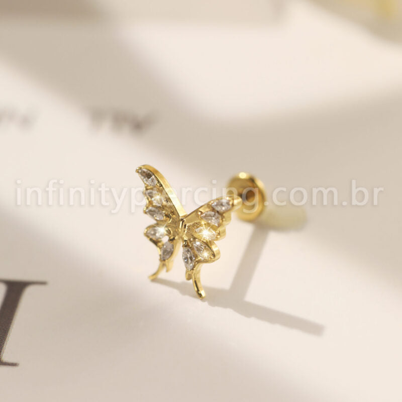 Piercing Labret Aço Cirúrgico Borboleta Zircônia