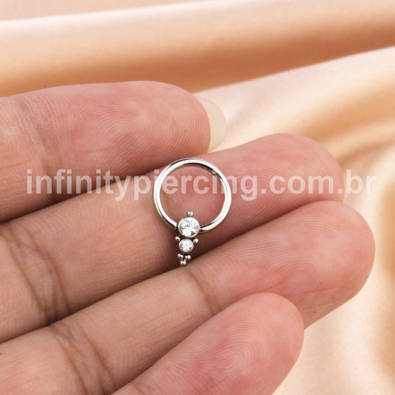 Piercing Captive Aço Cirúrgico 2 Pedras Zircônia