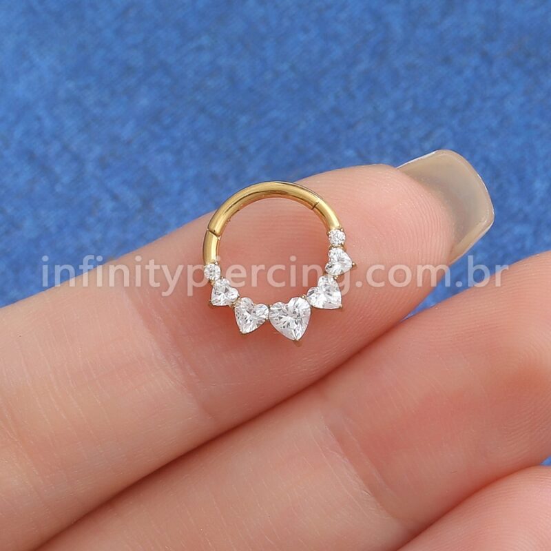 Piercing Argola Titânio Segmento Coração Em Zircônia Cravejada 1,2X8 10446