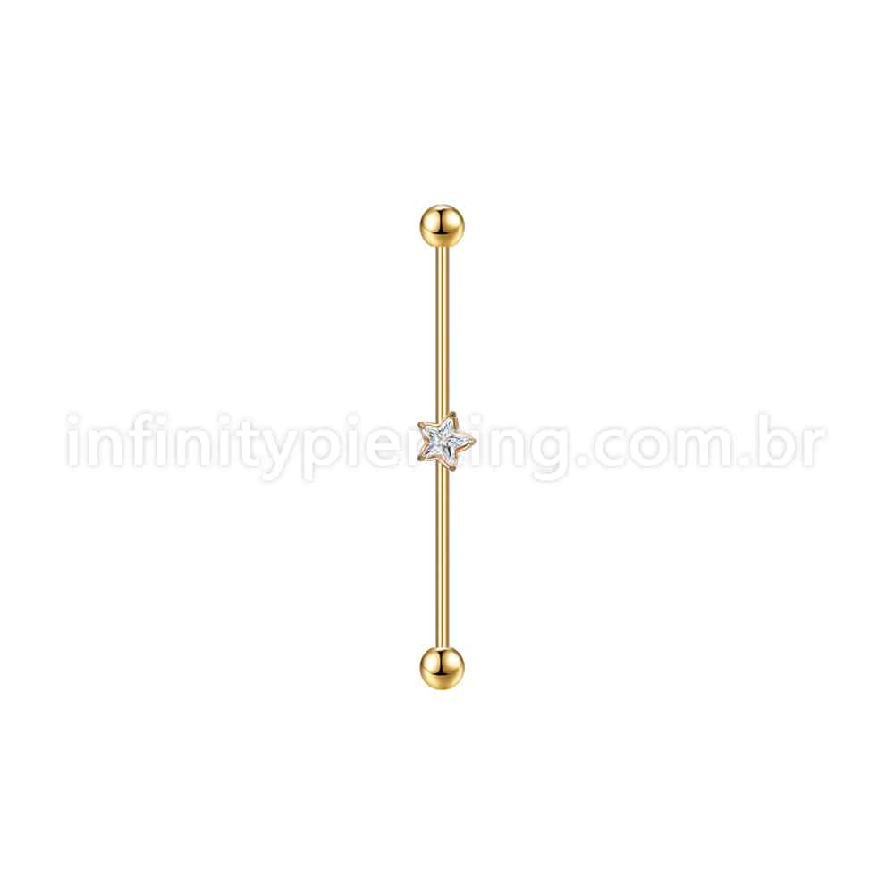 Piercing Transversal Aço Cirúrgico Zircônia Estrela