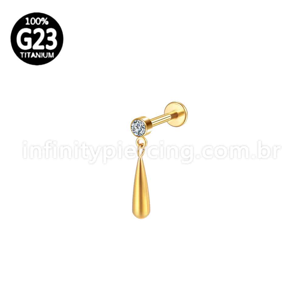 Piercing Labret Titânio Ponto de Luz Com Pingente Gota