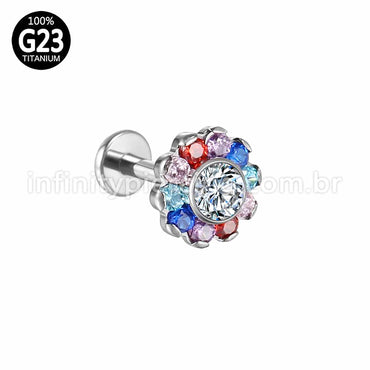Piercing Labret Titânio Flor Zircônia Cravejada