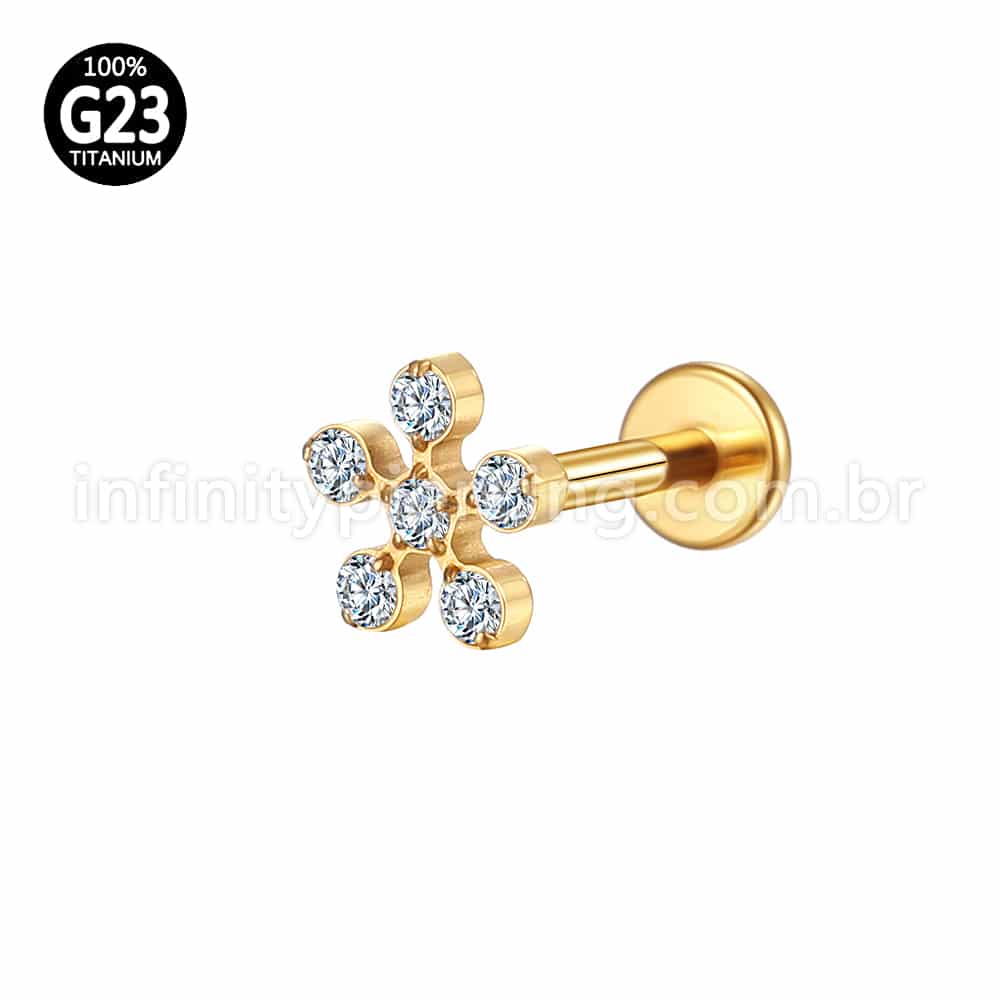 Piercing Labret Titânio Zircônia Flor
