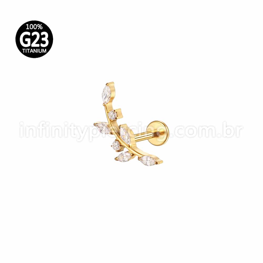 Piercing Labret Titânio Galho Zircônia