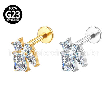 Piercing Labret Titânio Formatos Zircônia Cravejada