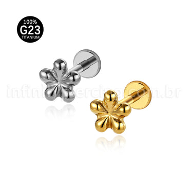 Piercing Lábio Minimalista Flor Titânio Resistente