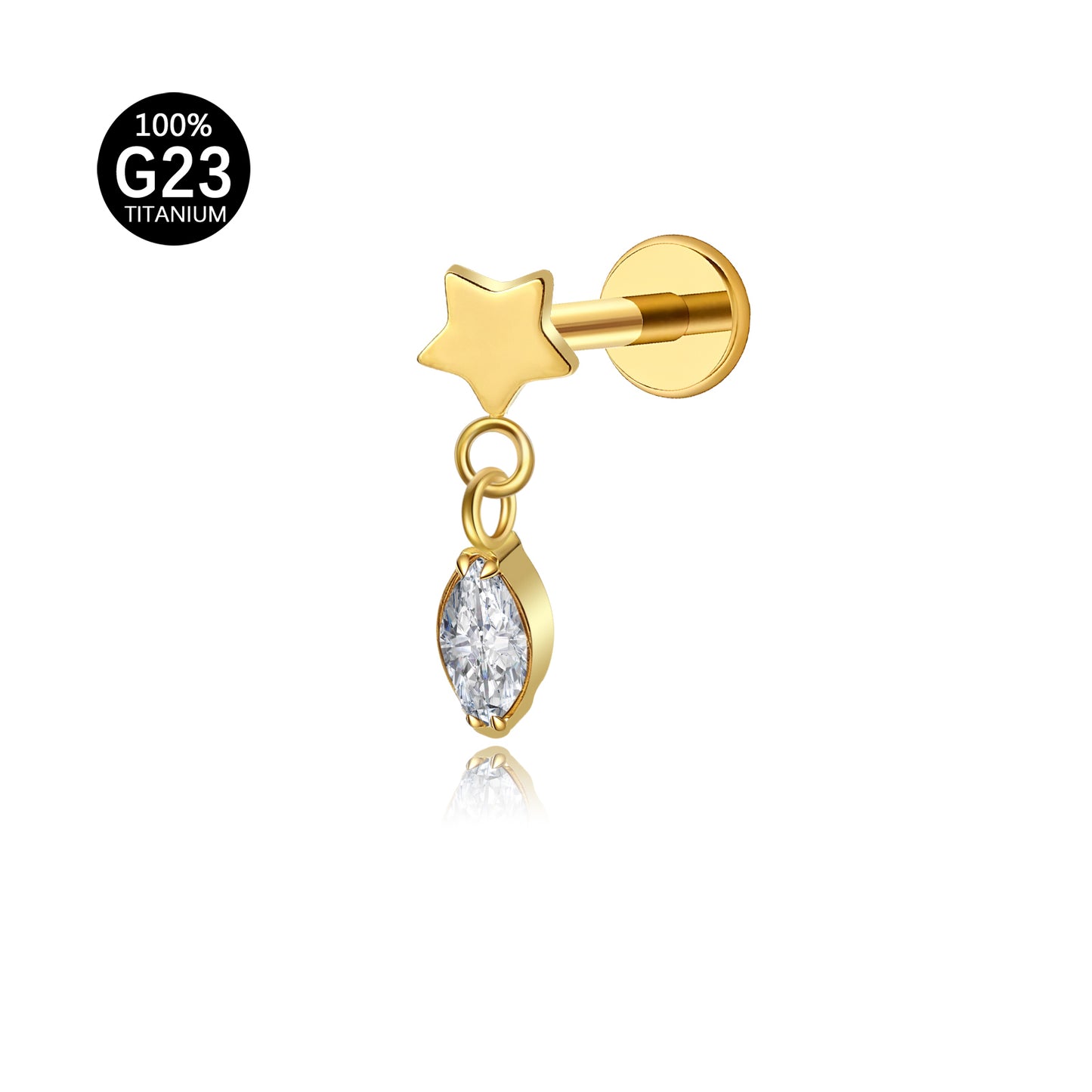 Piercing Labial em Titânio G23 com Estrela e Pingente