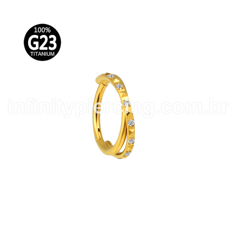 Piercing Argola Titânio Segmento Articulado Transpassada Zircônia Detalhada