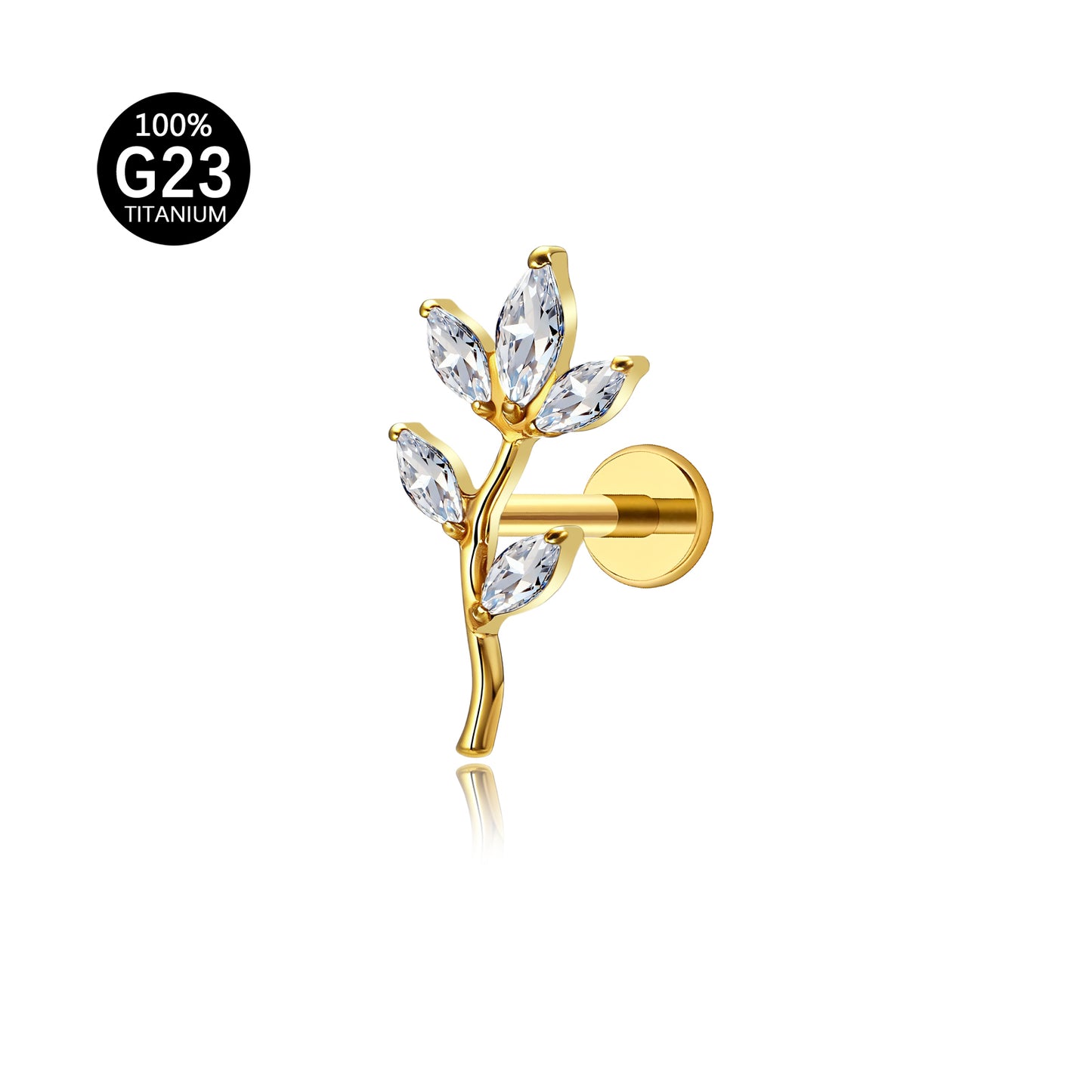 Piercing Labret em Titânio G23 com Design de Flor de Ameixeira em Ramos – Joia Elegante e Feminina