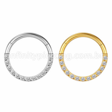 Piercing Argola Segmento Articulado Aço Cirurgico Pedras Frontal