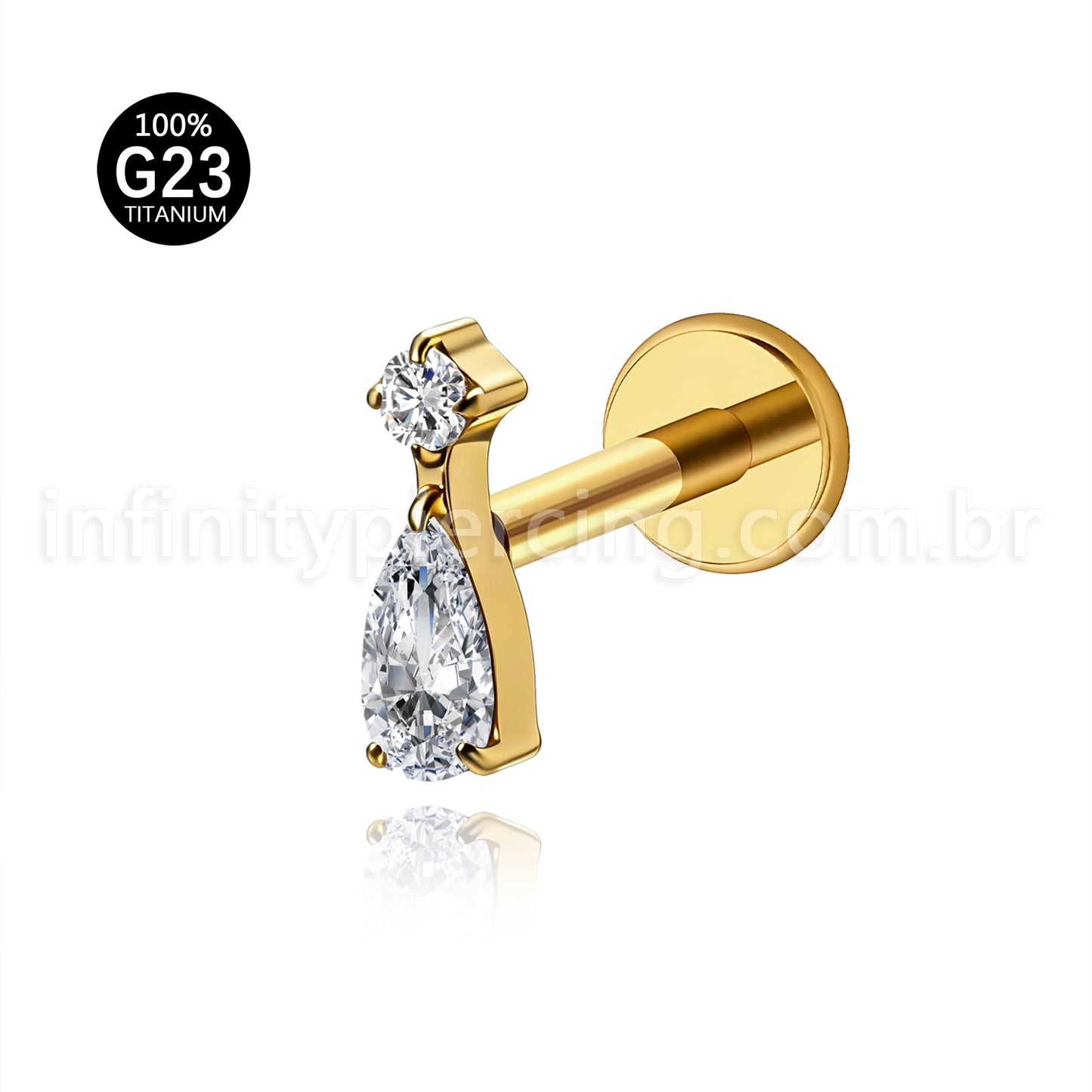 Piercing Labret Titânio Zircônia Cravejada Gota