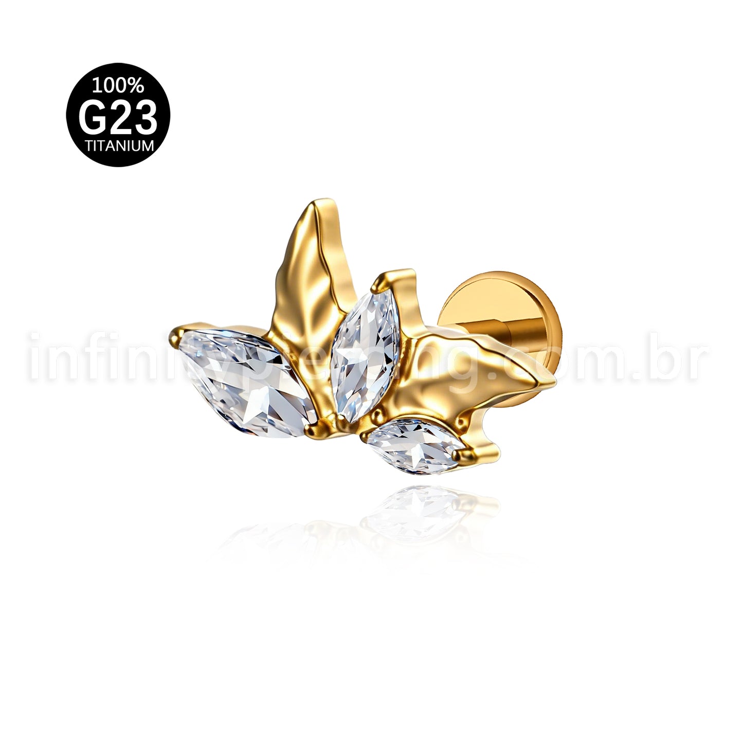 Piercing Labret Titânio Folhas Detalhada / Zircônia