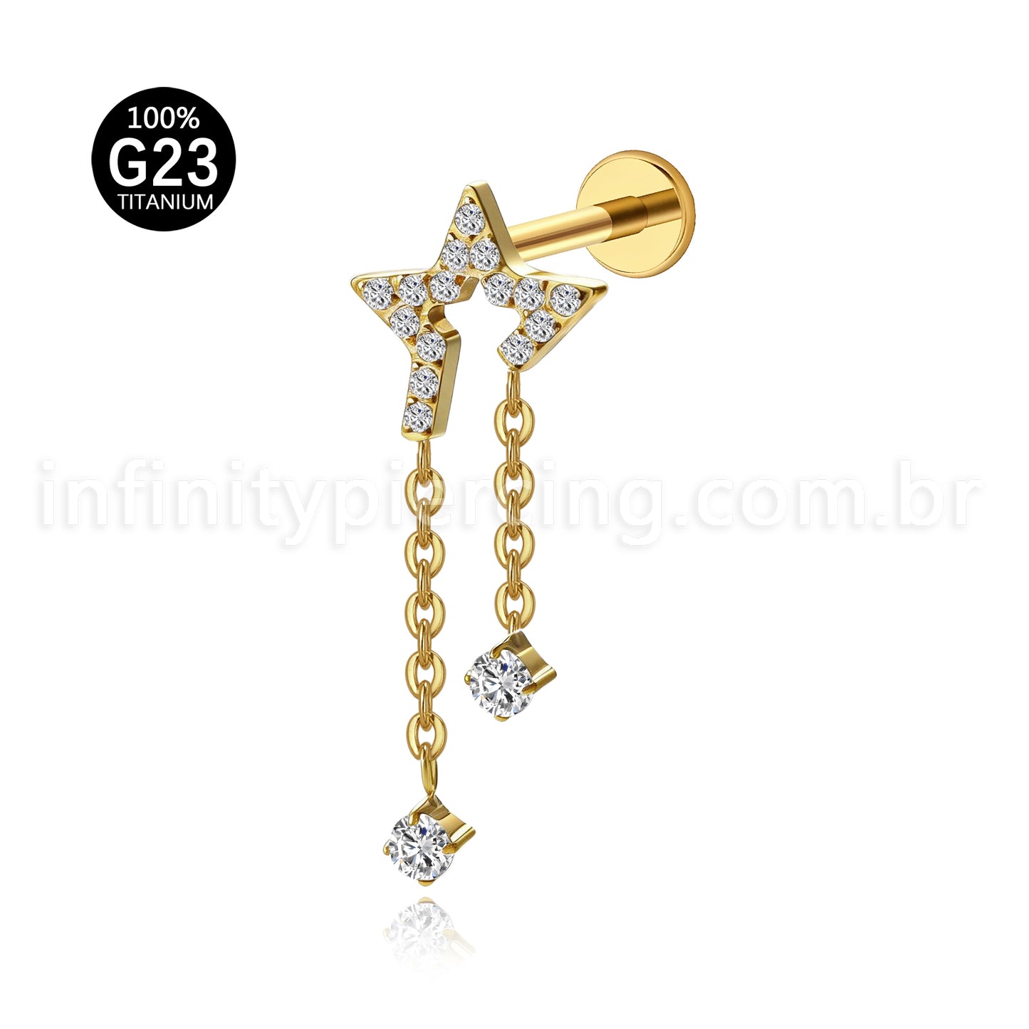 Piercing Labret Titânio Estrela Com Corrente
