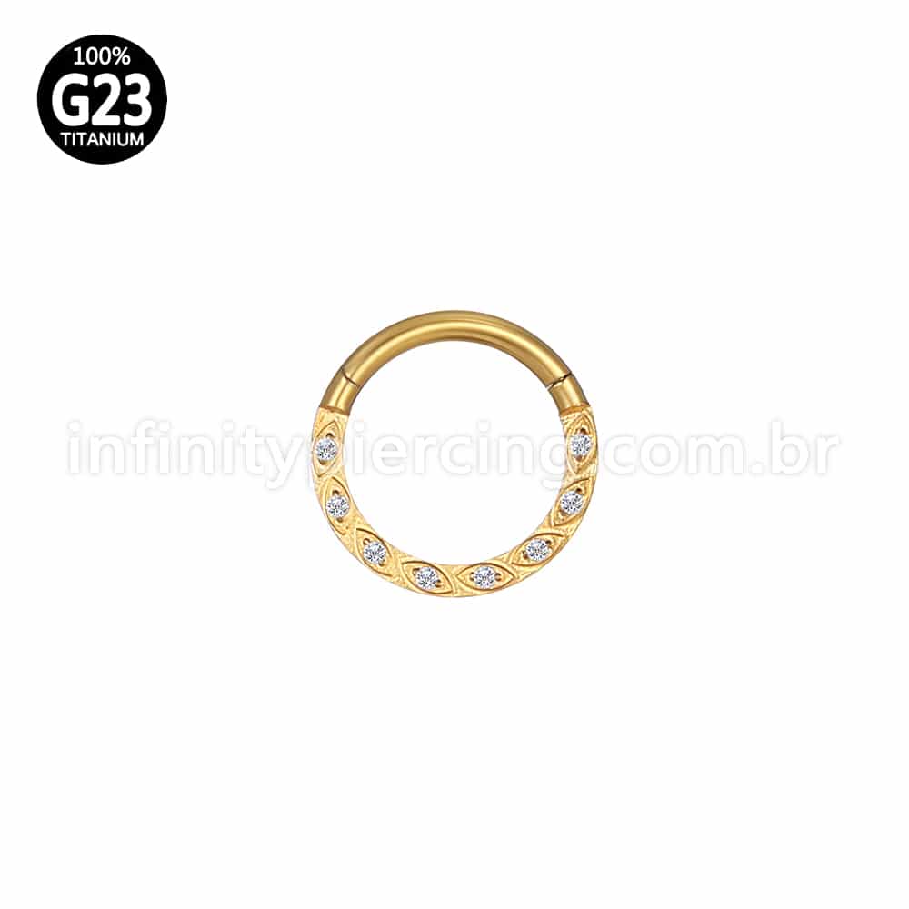 Piercing Argola Titânio Segmento Articulado Detalhes Zircônia Lateral