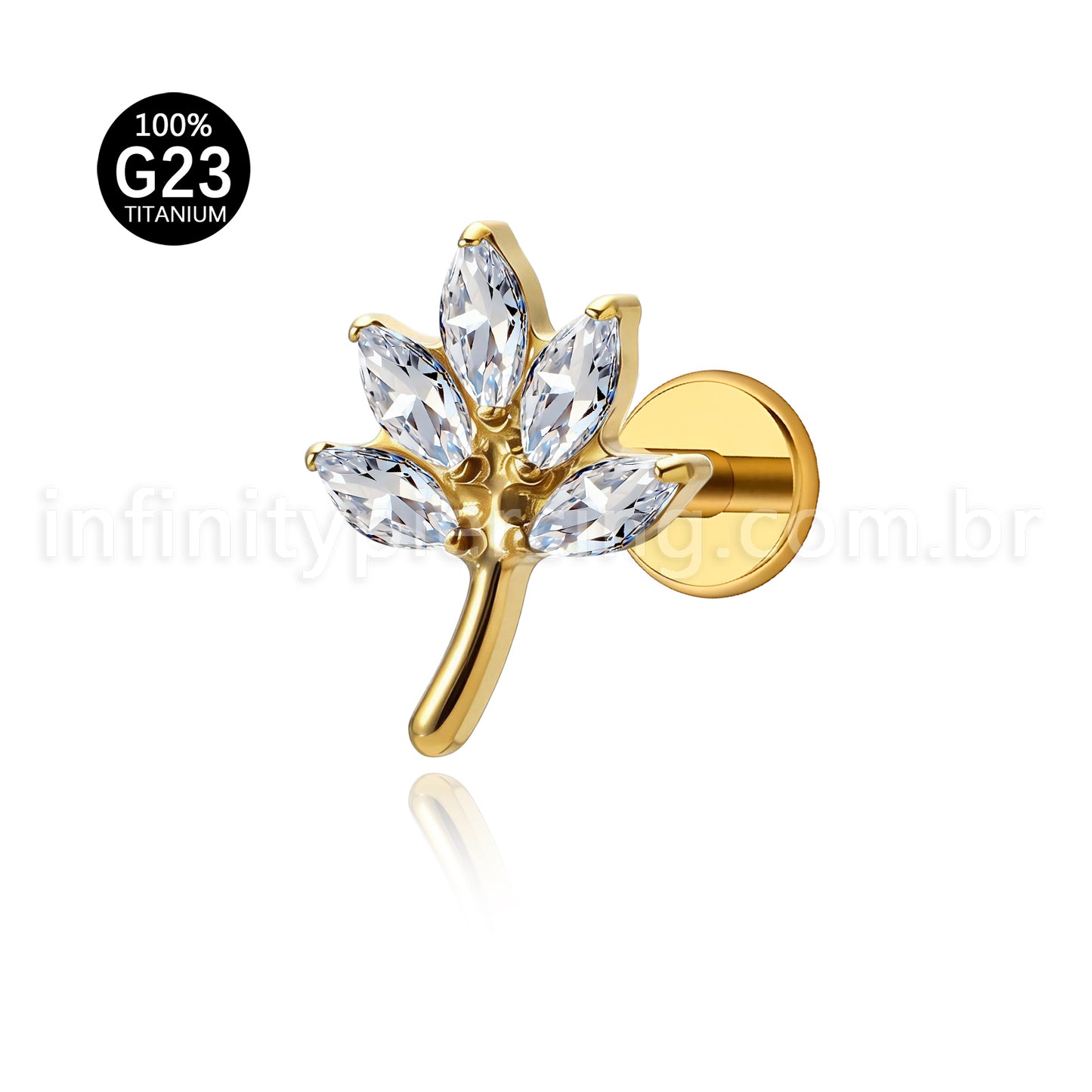 Piercing Labret Titânio Folha Zircônia Cravejada