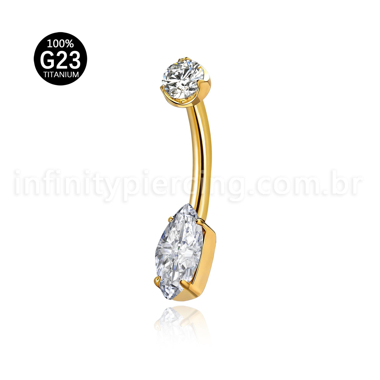 Piercing Banana Titânio Oval Com Pontas Zircônia Cravejada