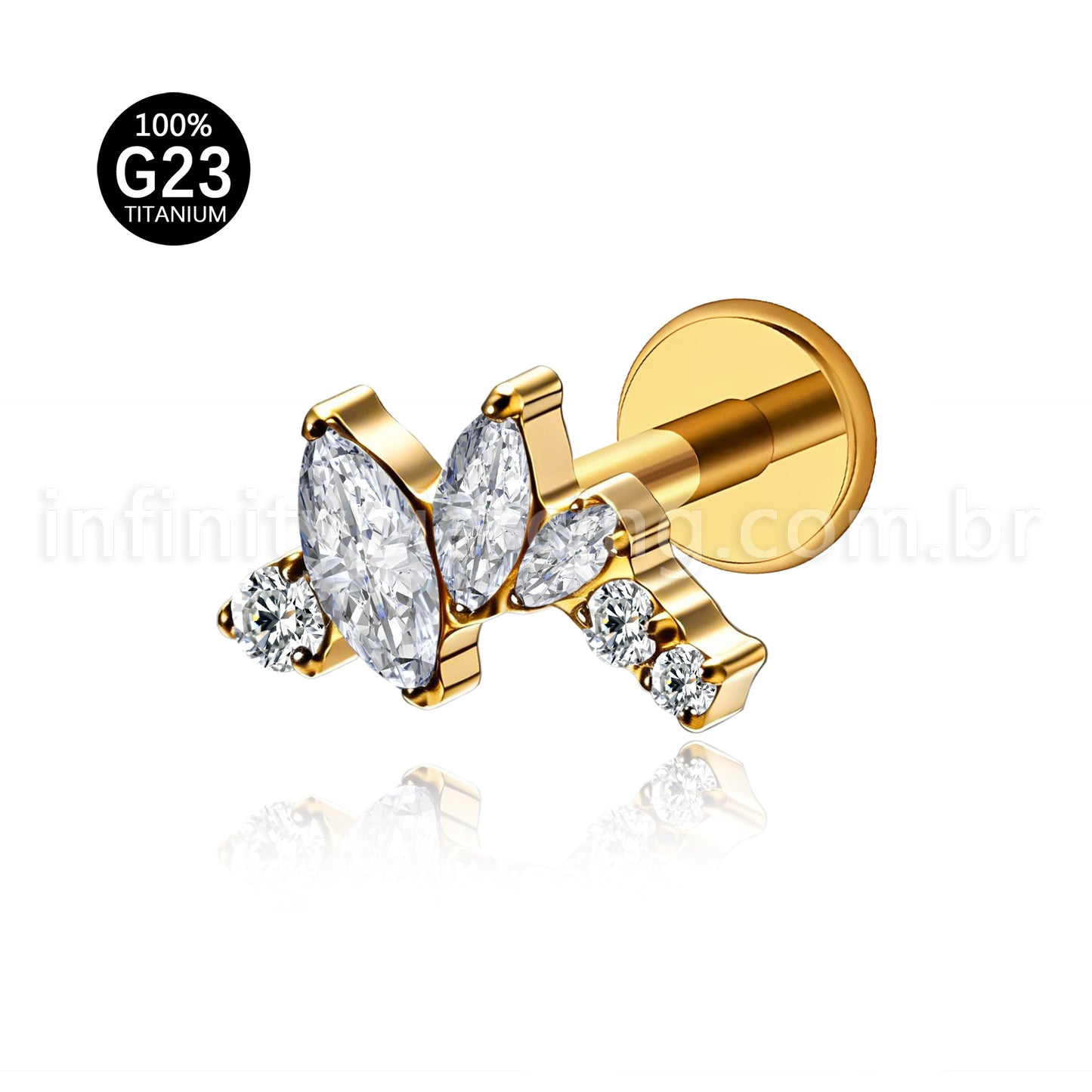 Piercing Labret Titânio Curvo Zircônia Cravejada