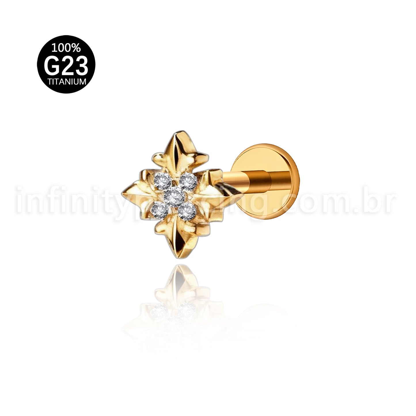 Piercing Labret Titânio Detalhado Com Zircônia