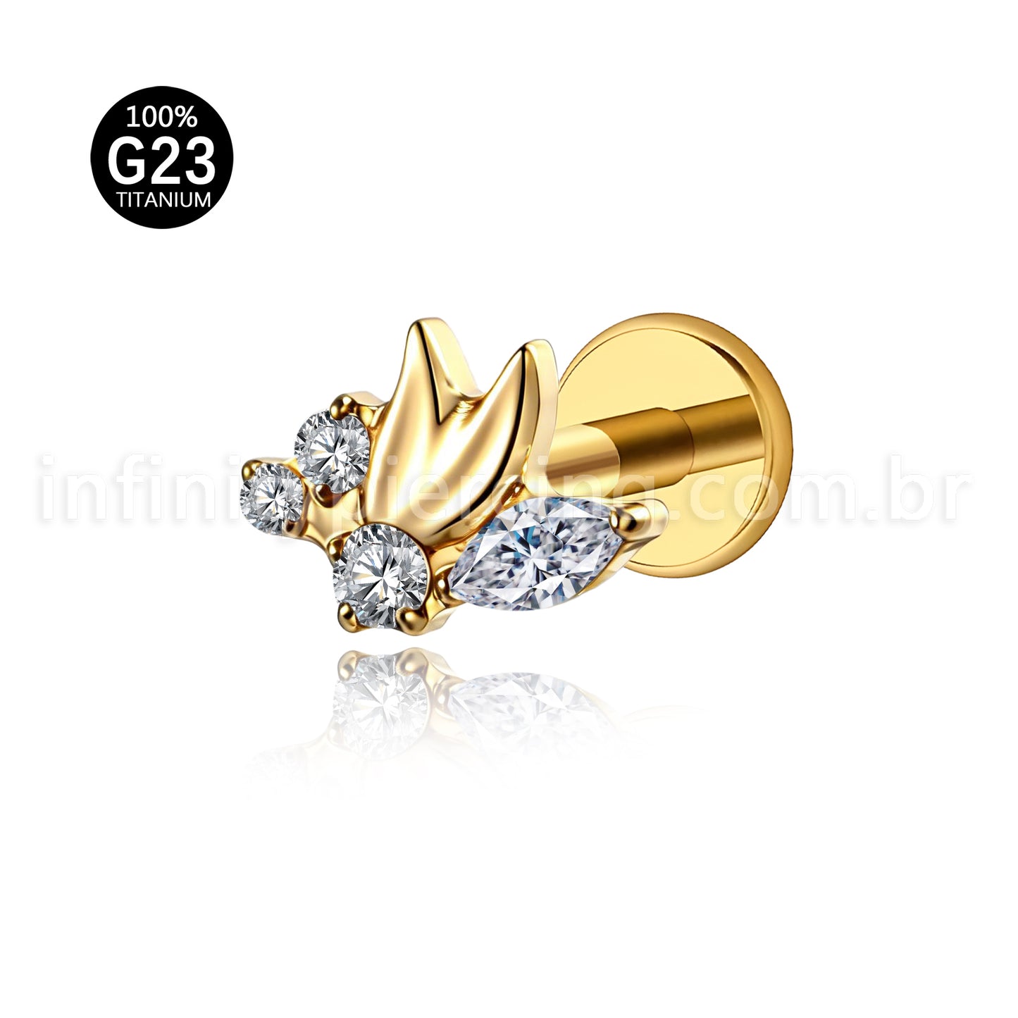 Piercing Labret Titânio Meia Flor Zircônia Cravejada