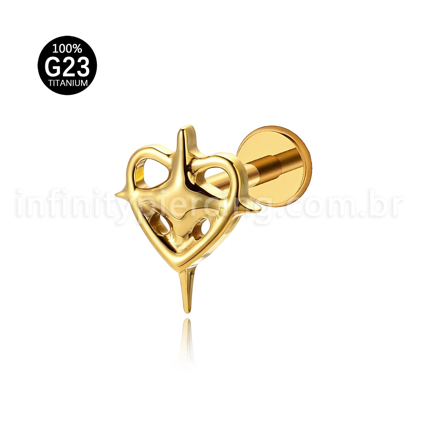 Piercing Labret Titânio Coração Com Estrela De 4 Pontas