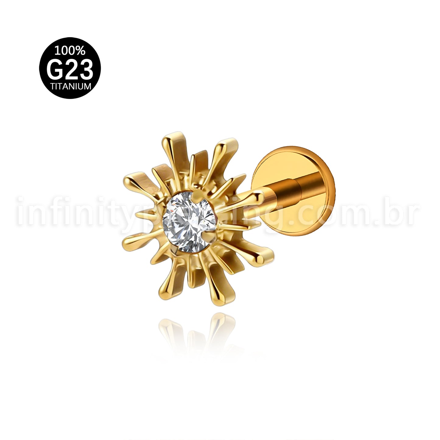 Piercing Labret Titânio Sol Com Pedra Cravejada