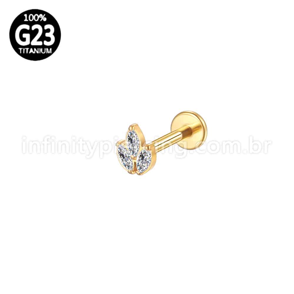 Piercing Labret Titânio Trio Zircônias Cravejadas