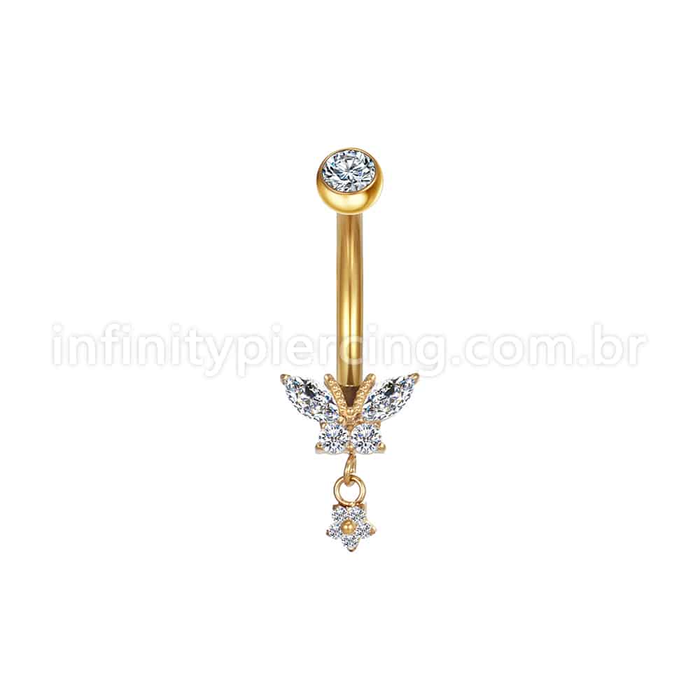 Piercing Banana Aço Cirúrgico Borboleta Com Pingente Zircônia