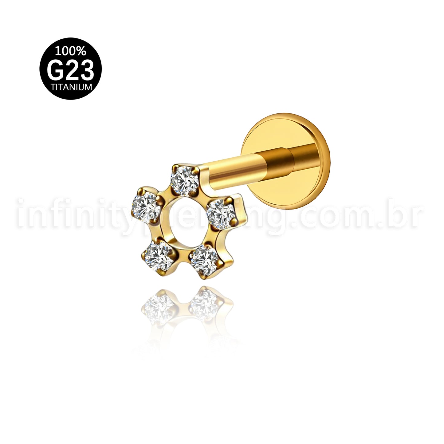 Piercing Labret Titânio Flor Vazada Zircônia Cravejada