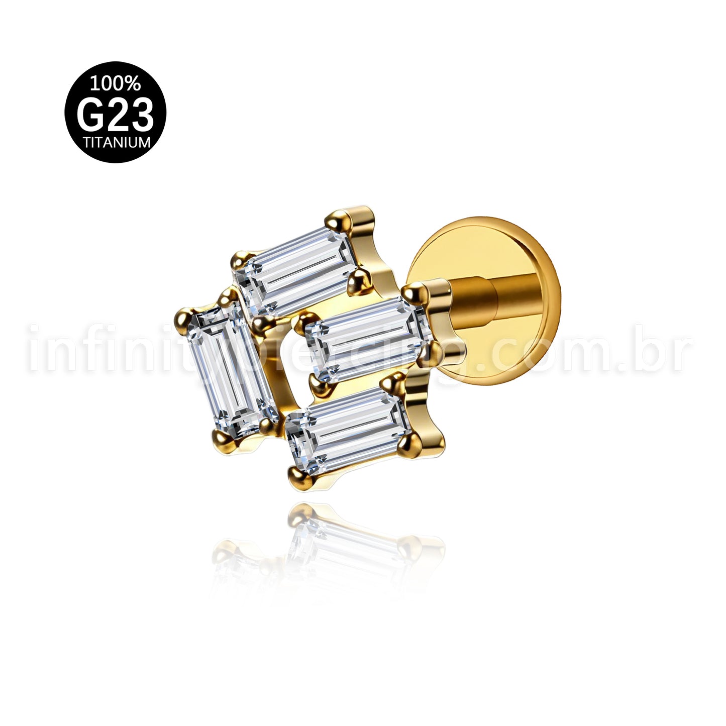 Piercing Labret Titânio Zircônia Retangular Cravejada