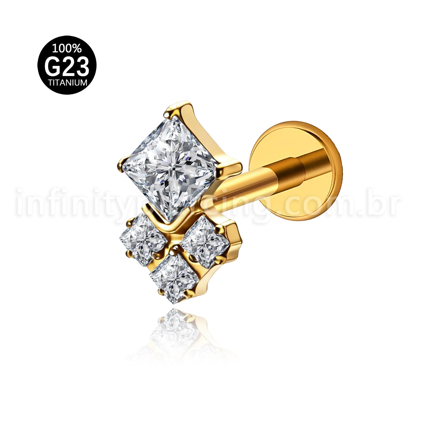 Piercing Labret Titânio Losango Zircônia Cravejada