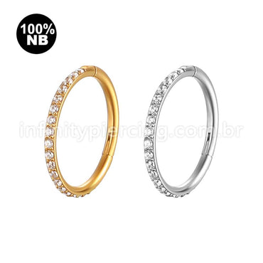 Piercing Argola Nióbio Segmento Articulado Zircônia Cravejada