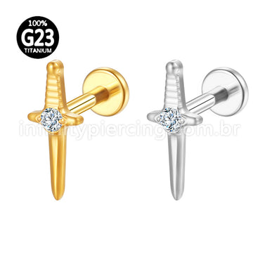 Piercing Labret Titânio Espada Zircônia Cravejada