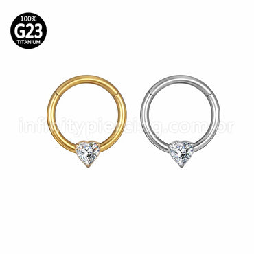 Piercing Argola Titânio Segmento Articulado Uma Zircônia Coração