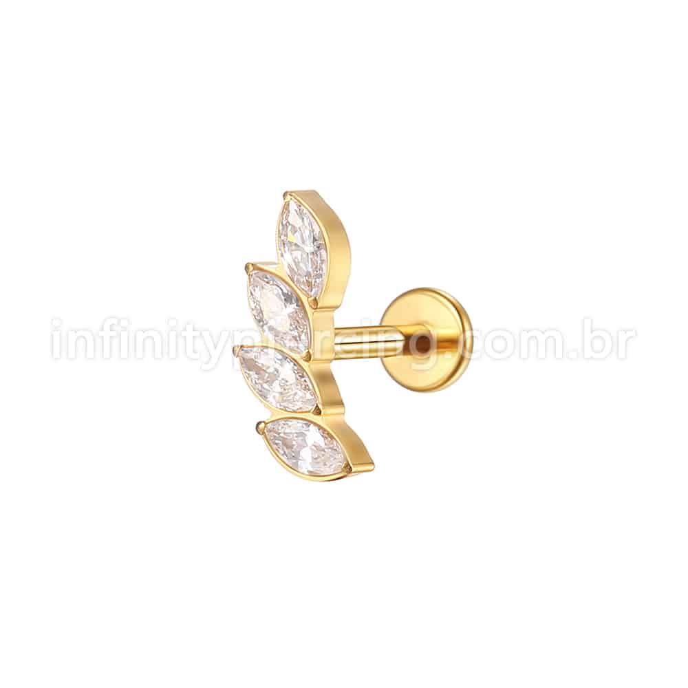 Piercing Labret Aço Cirúrgico Cluster 4 Zircônias