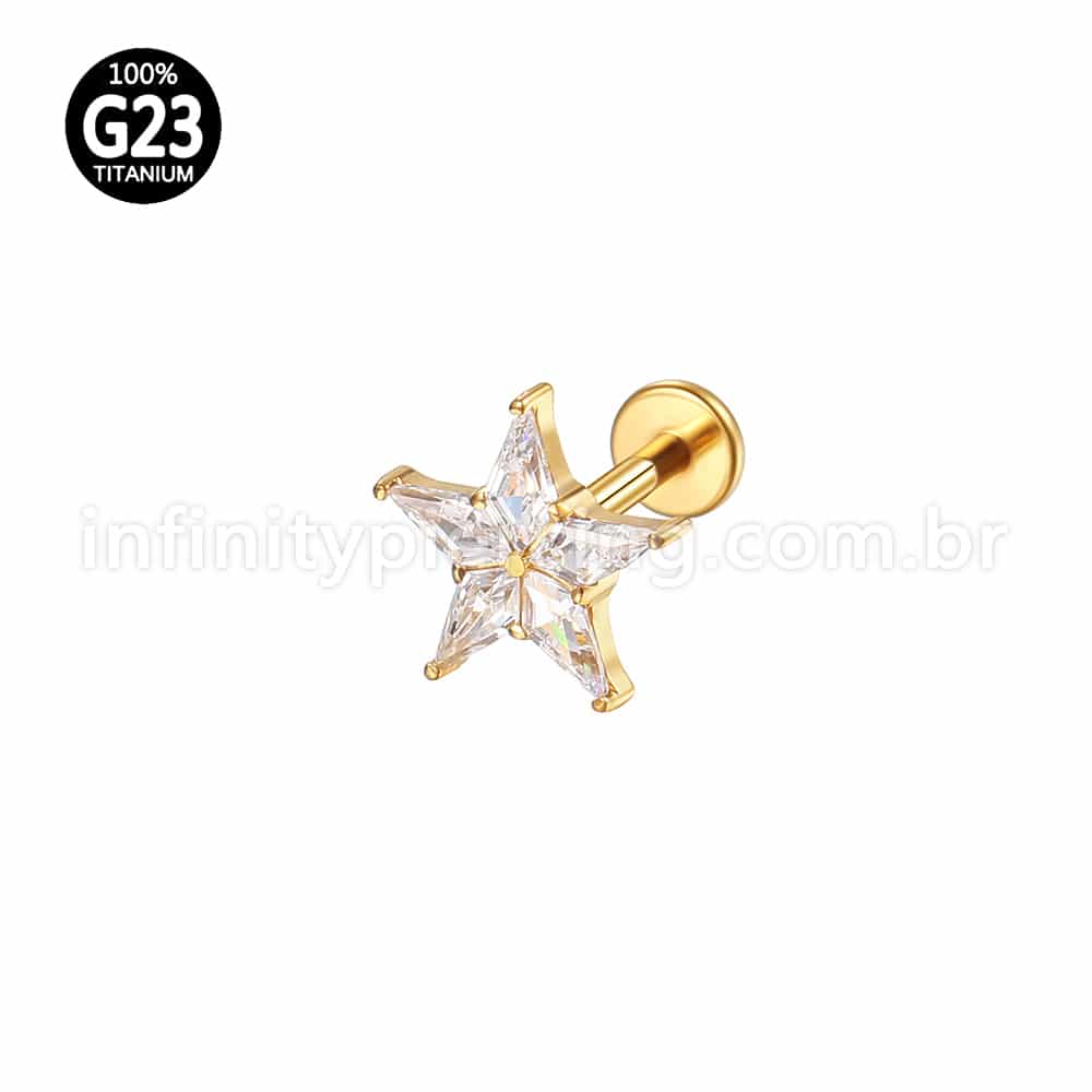 Piercing Labret Titânio Rosca Interna Estrela