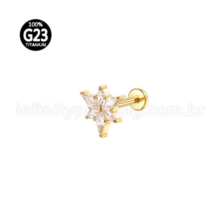 Piercing Labret Titânio Flor Zircônia Cravejada